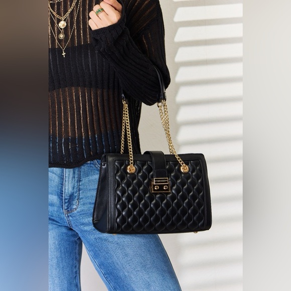 BOUTIQUE David Jones Quilted PU Leather & Chain Straps Handbag, in Black - Picture 10 of 10